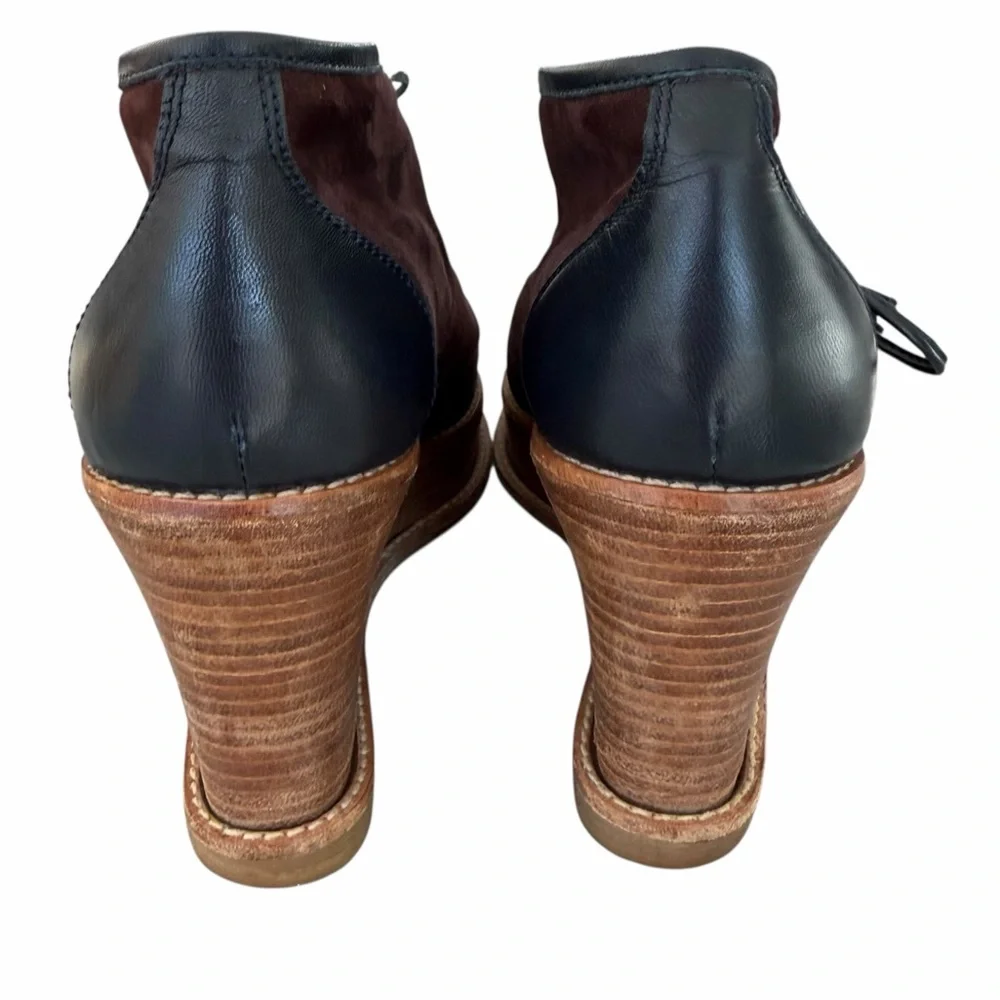 Comptoir des Cotonniers Navy Leather Brown Suede Fringe Lace Up Ankle Boots
